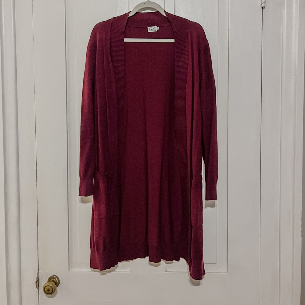 Long Burgundy Cardigan with Pockets